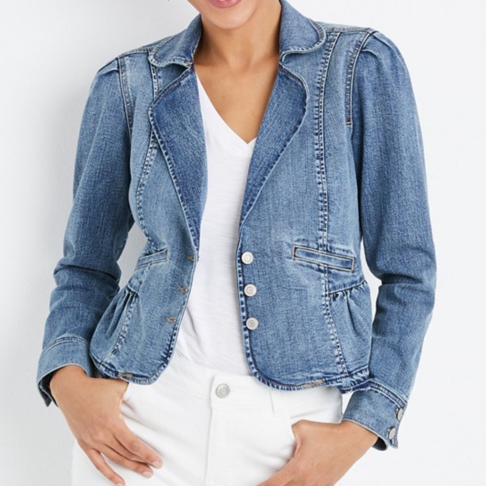 Vintage 90s Ruffled Denim Jean Jacket Women’s Size Large